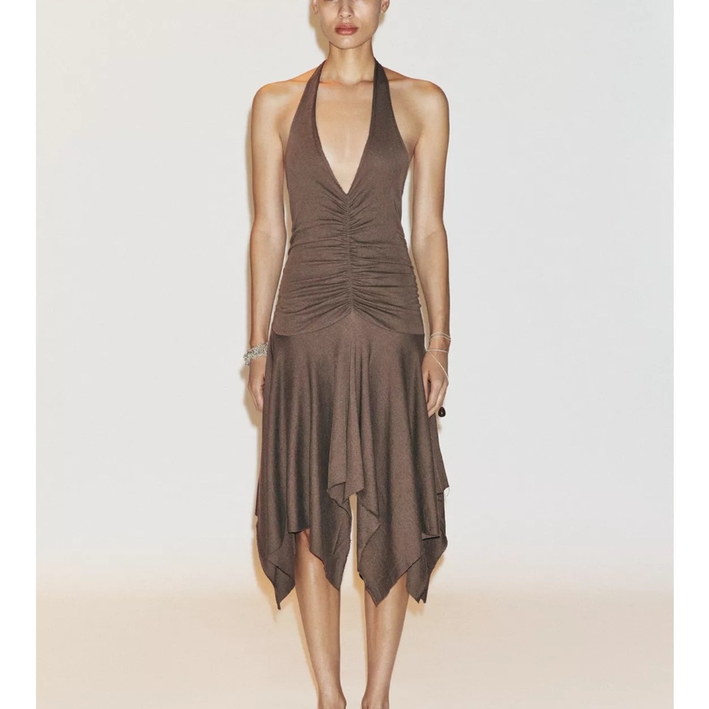 Asymmetrical Brown Halter Dress